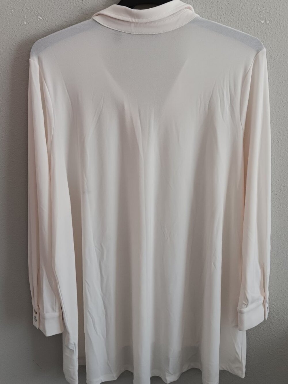 Dennis Basso Caviar Crepe Knit Button Front Big Shirt w/ Hi-Low Hem, White Sz 2X - Picture 3 of 4